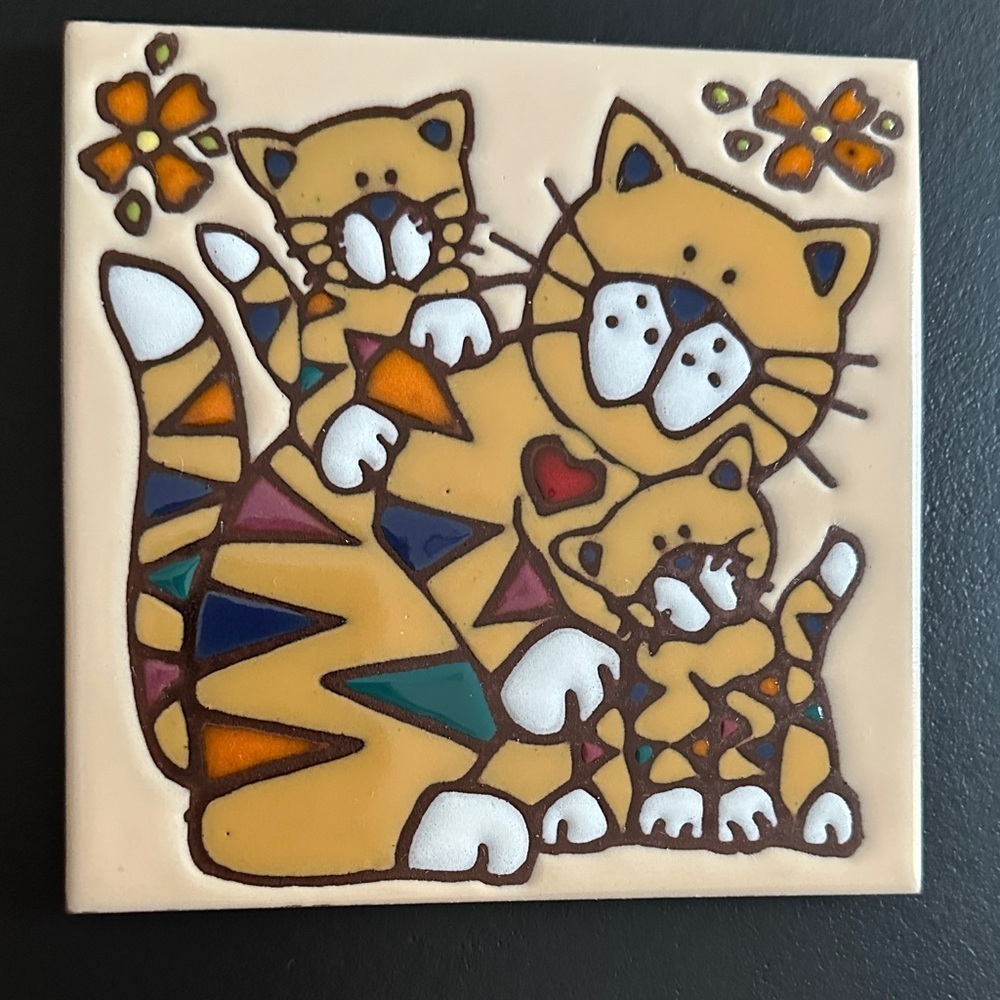 Earthtones Handglazed Vintage 1999 “Cat” Tile 6 X 6 Made in USA